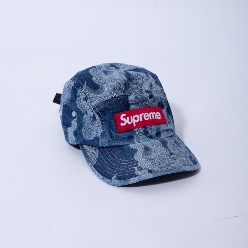 Bone Supreme Flames Jacquard Denim Camp Washed Indigo